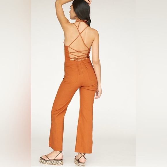 Anthro Maeve Colette Rust Strappy Back Jumpsuit 14 - Picture 8 of 13